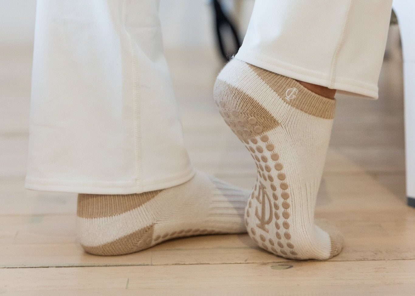 Bare Grace Pilates Grip Socks | Beige and Cream non slip Yoga Socks - Inner Grace