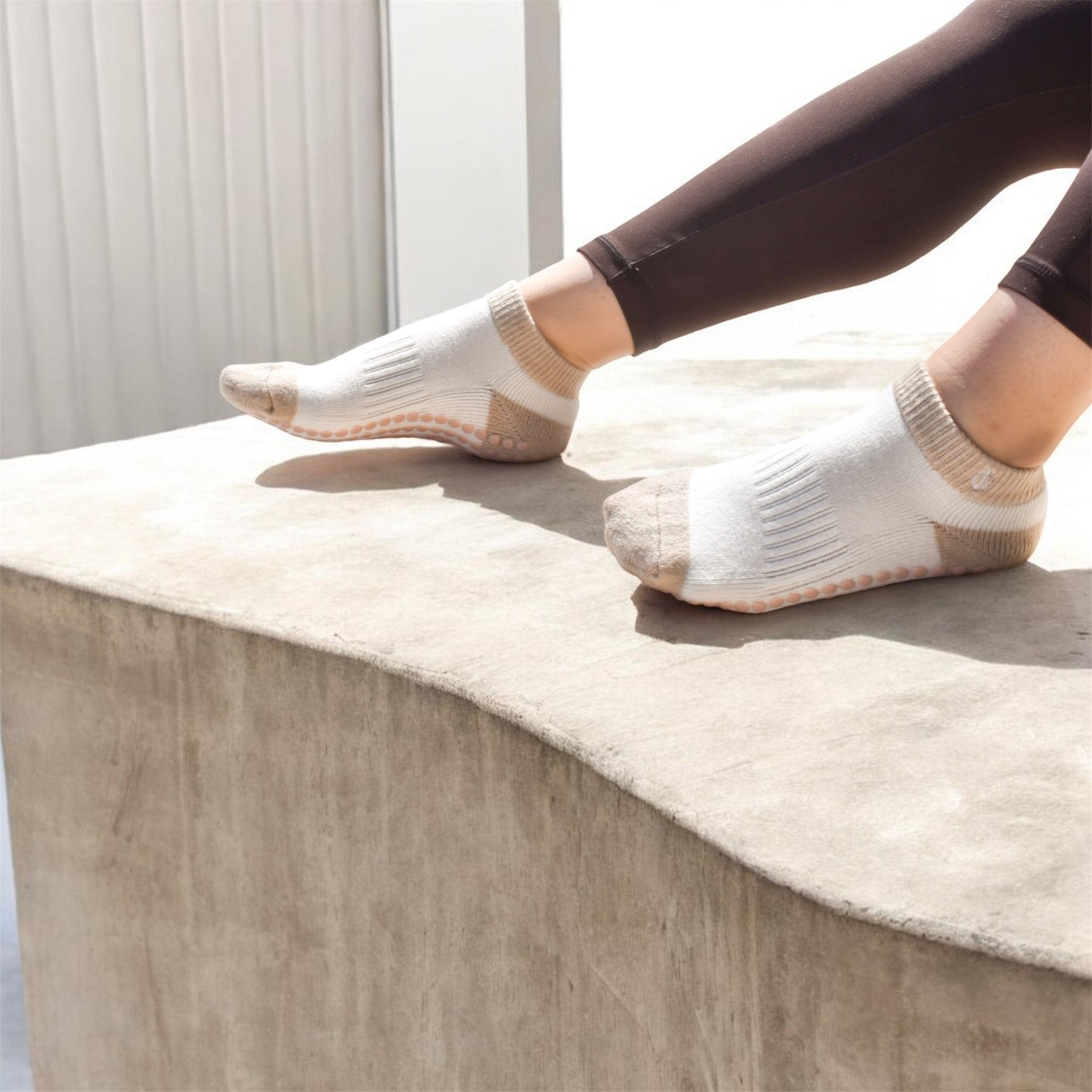 Bare Grace Pilates Socks - Inner Grace Beige and Cream non slip Yoga Socks