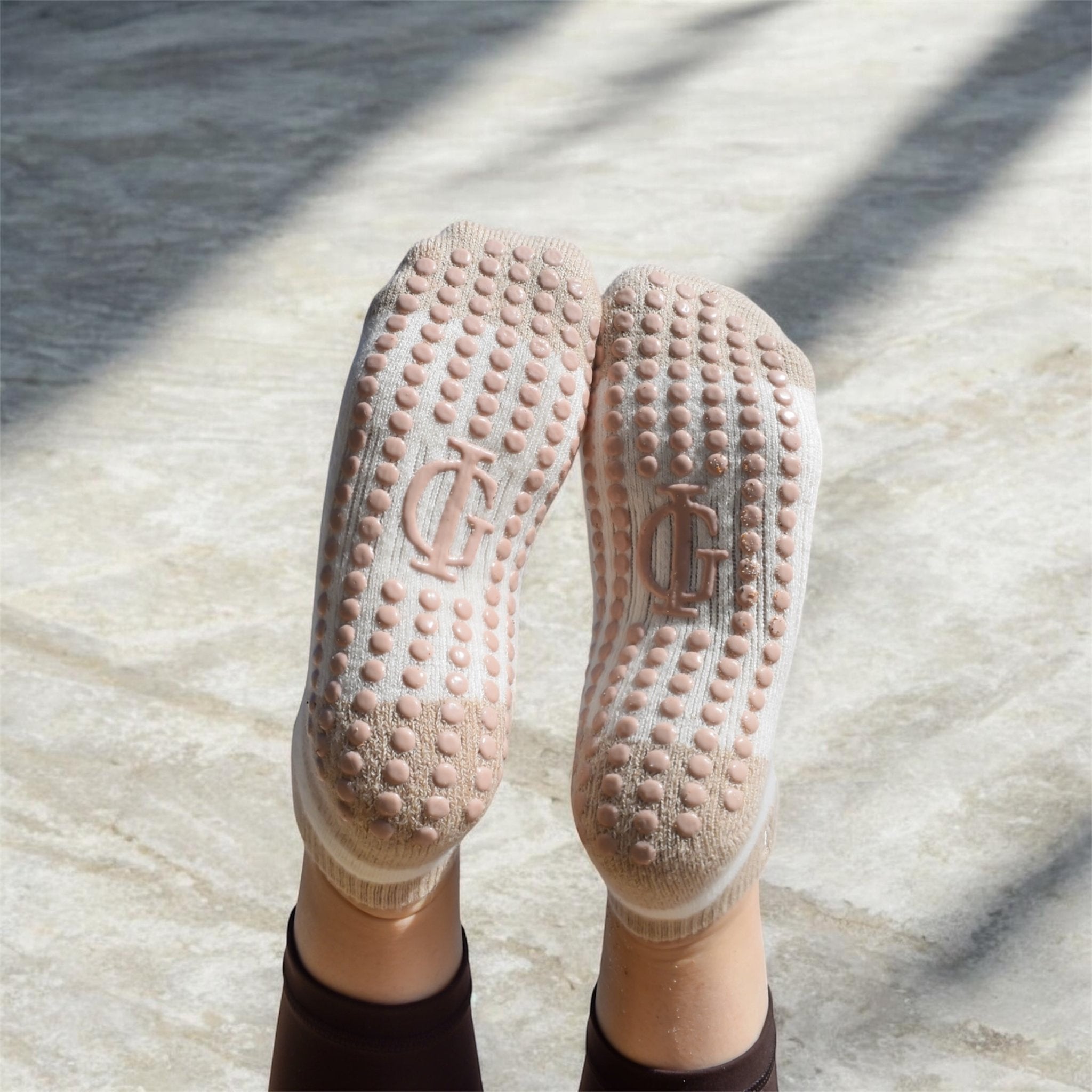 Bare Grace Pilates Socks - Inner Grace Beige and Cream non slip Yoga Socks