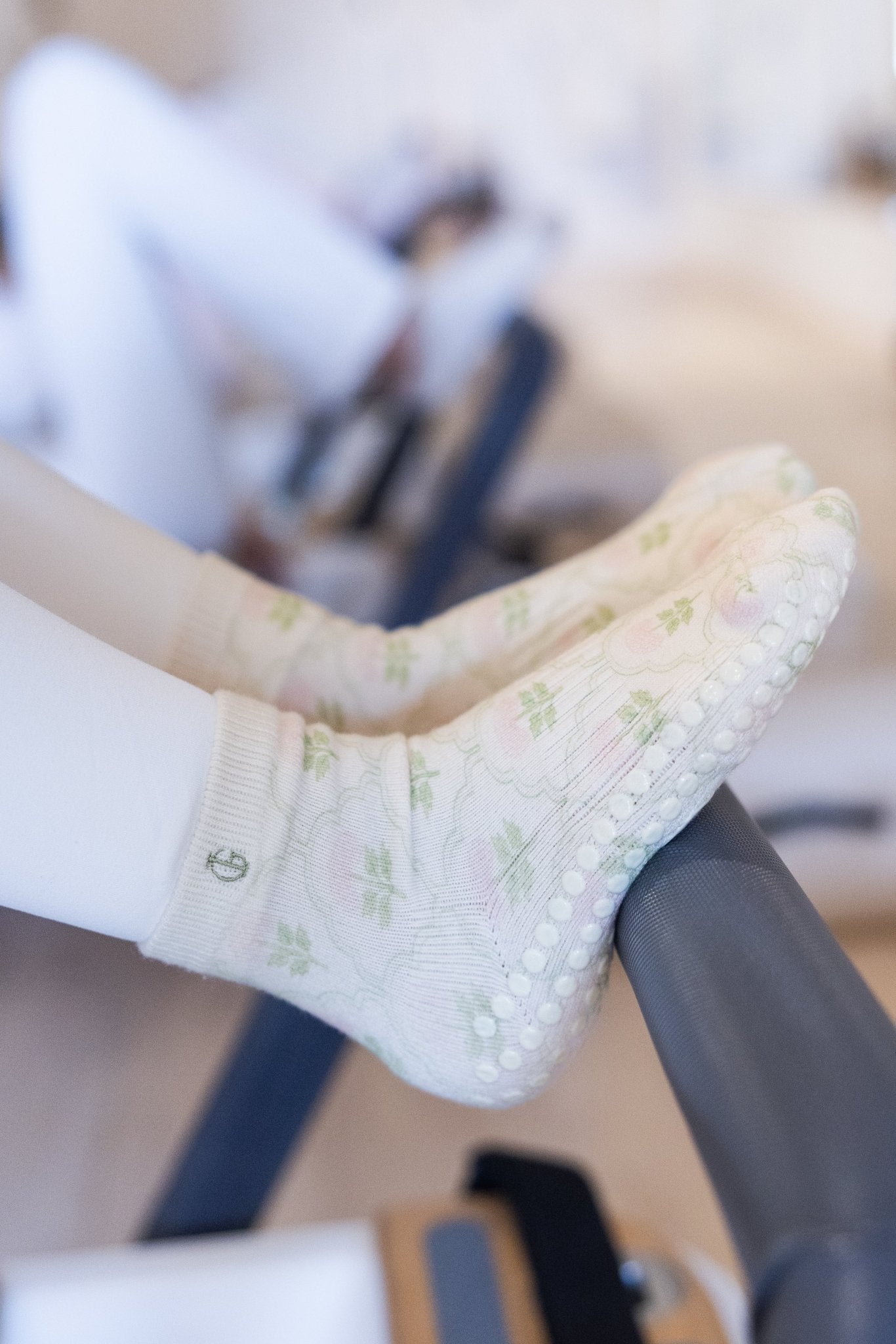 Grace's Garden Floral Pilates Grip Socks | Pink and green floral pattern | Non - slip yoga socks - Inner Grace