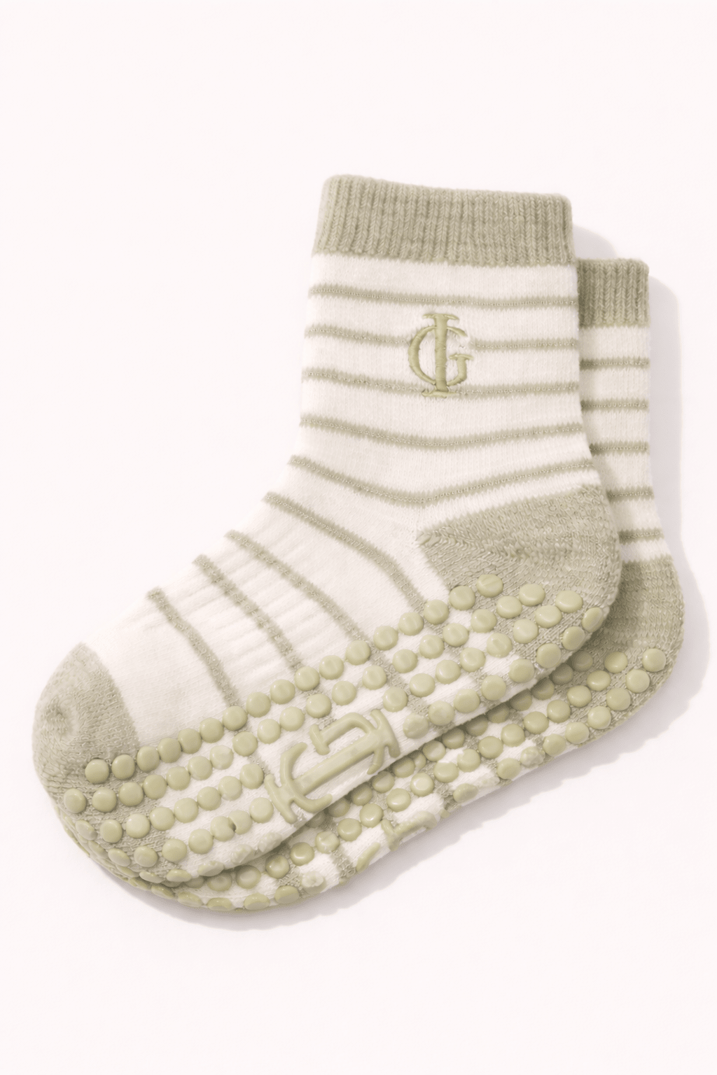 Grounded Grace Pilates Socks - Inner Grace | green and cream striped non slip pilates grip socks