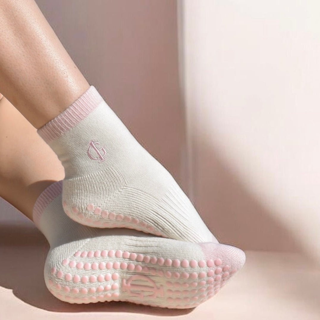 Sweet Steps Pilates Socks - Inner Grace Sweet Steps | Pink Wool and Cotton Blend | Pilates Grip Socks | Non slip yoga socks