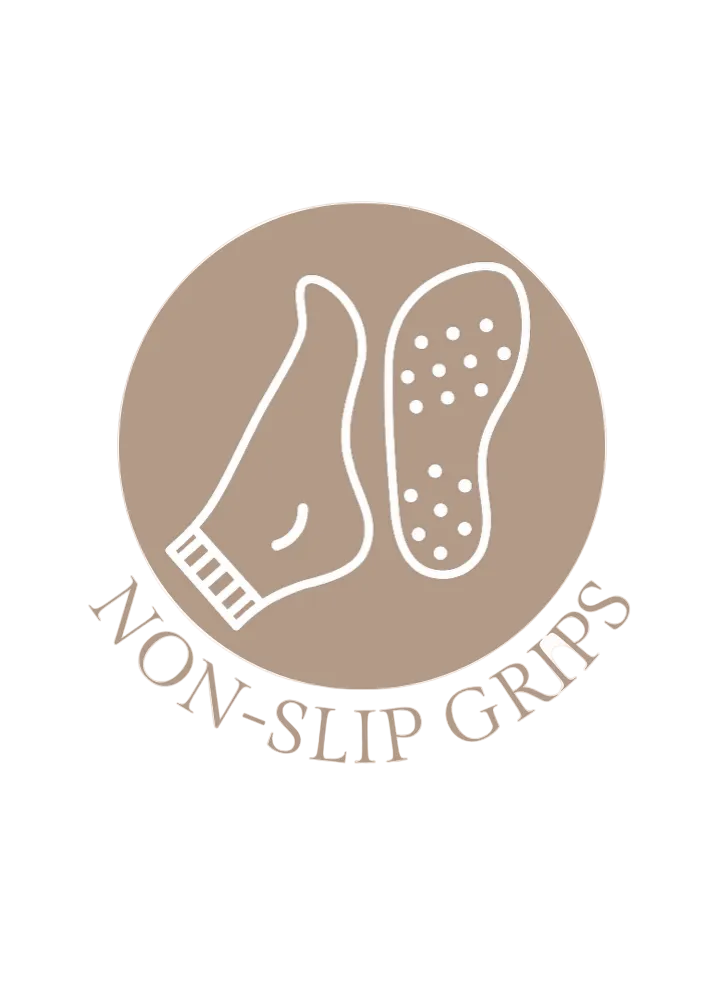 Logo for non-slip grips with a beige background