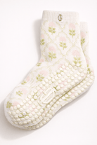 Grace's Garden Pilates Socks - Inner Grace | Pink and Green floral pattern Palm Beach-inspired Pilates grip socks