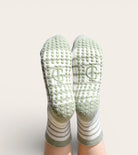 Grounded Grace Pilates Socks - Inner Grace green and cream striped non slip pilates grip socks